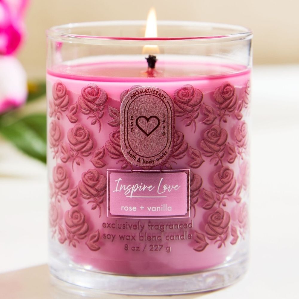 Bath & Body Works Inspire Love Rose Vanilla Single Wick Candle 8oz NEW